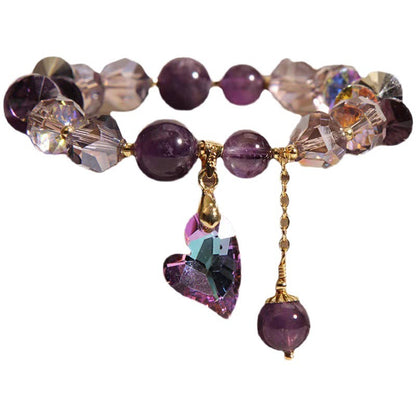 Lila Herzförmiges Kristallarmband, modischer und eleganter Schmuck aus natürlichem Amethyst