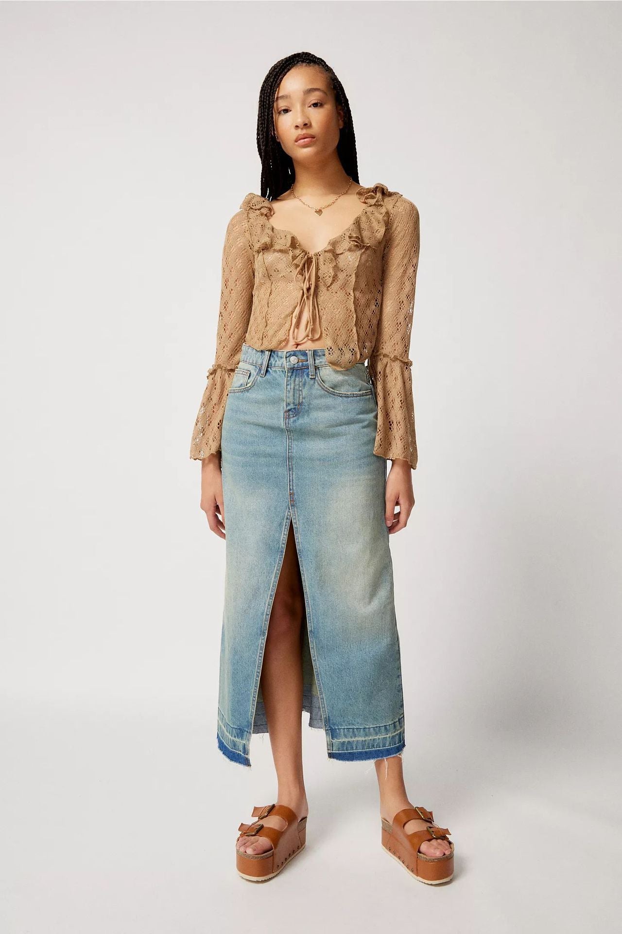 Retro-Jeans-Maxirock in schmaler Passform für Damen