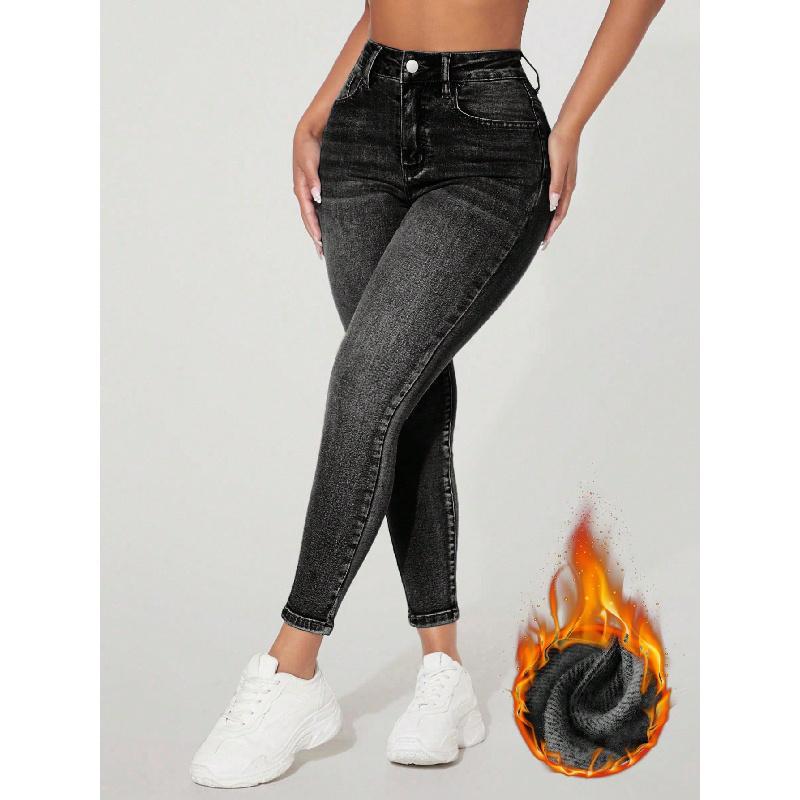 Skinny Stretch Jeans mit hohem Bund und Zierverschluss