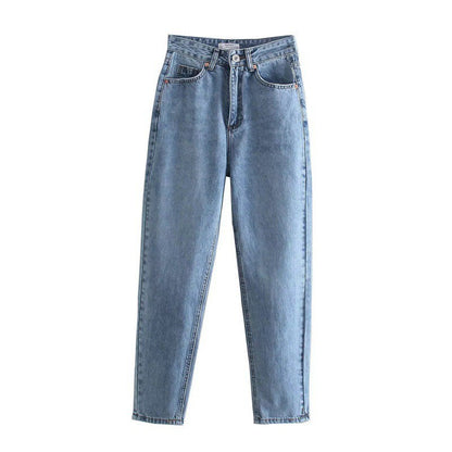 Women's Solid Color High Waist Loose Casual Denim Trousers