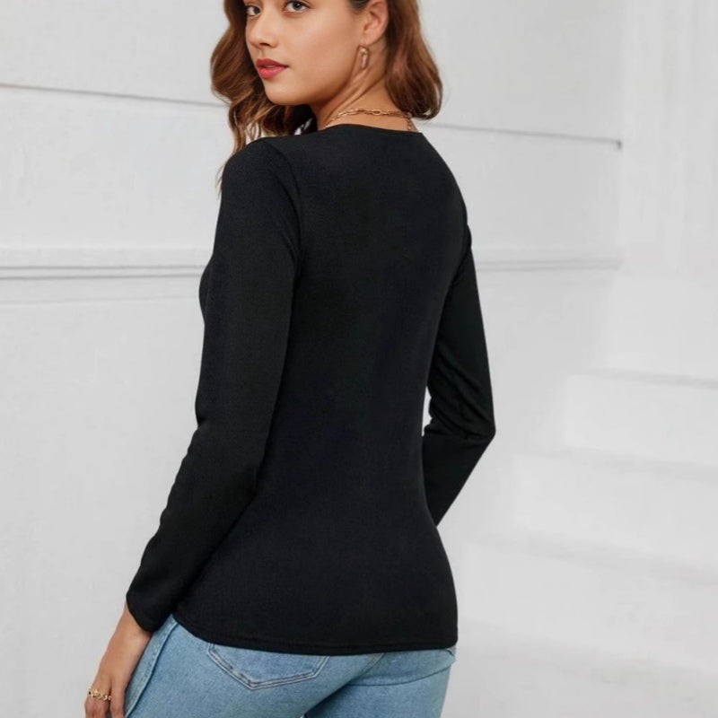 Neues langärmeliges Top mit V-Ausschnitt für Damen, Herbstsaison