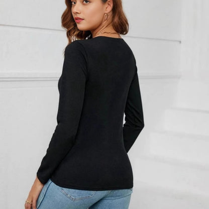 Neues langärmeliges Top mit V-Ausschnitt für Damen, Herbstsaison