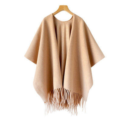 Premium Oatmeal Solid Color Cashmere-like Large Shawl Outerwear