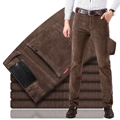 Men's Pockets Corduroy Trousers Winter Slim-fit Straight-leg Casual Pants Clothing