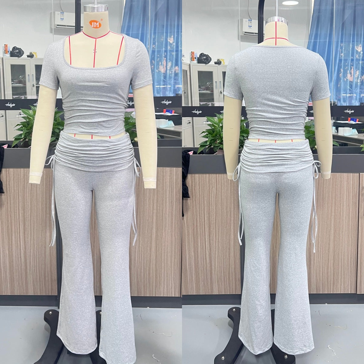 Solid-Color Fashionable Casual Flared Pants With Lace-Up Design For Women