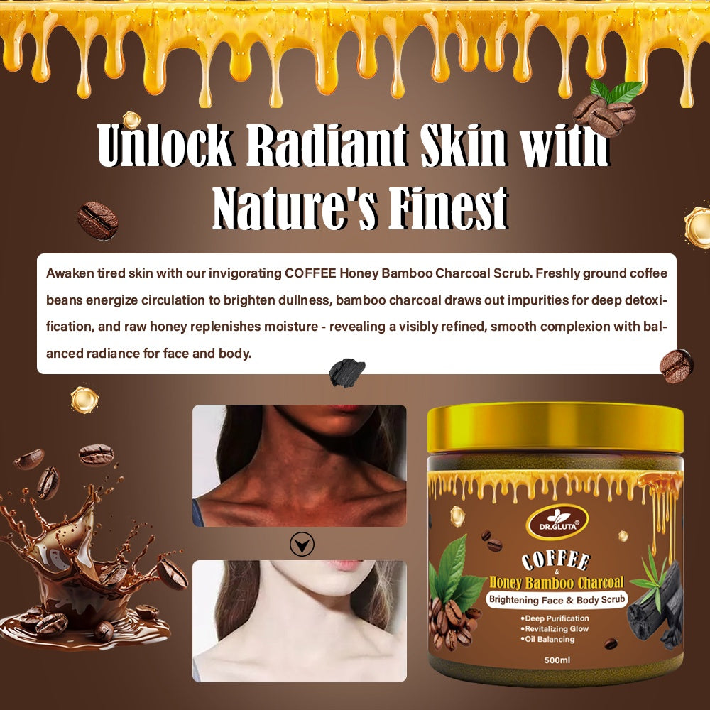 Körperpeeling mit Kaffee und Bambuskohle für strahlende Haut an Gesicht und Körper, 500 ml 