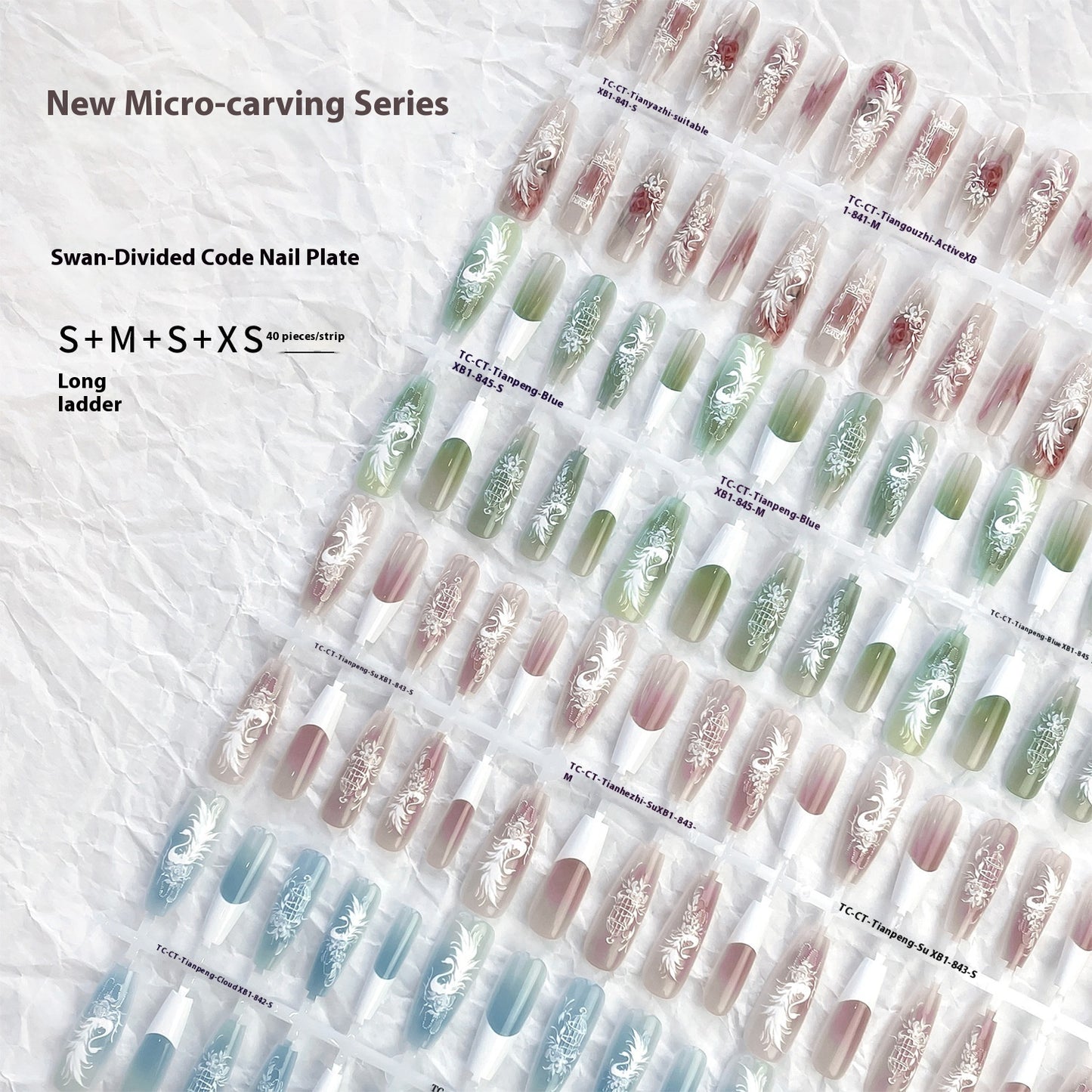 Neue chinesische Antik-Schwanenrelief-Stickerei für Nagelspitzen