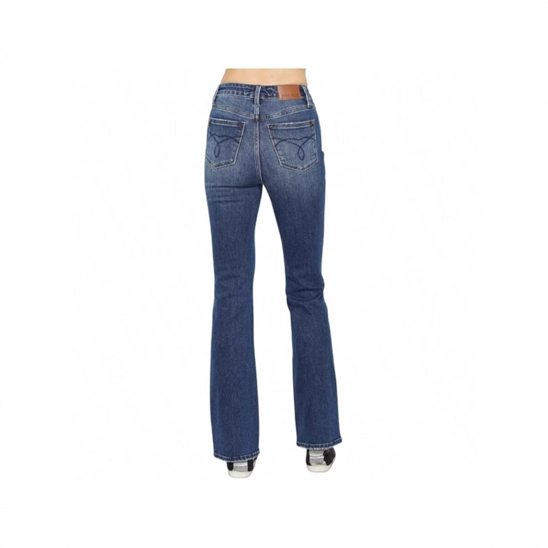 Ausgestellte Jeans mit mittelhohem Bund für Damen, Vintage-Stil, hohe Elastizität und hoher Tragekomfort