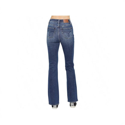 Ausgestellte Jeans mit mittelhohem Bund für Damen, Vintage-Stil, hohe Elastizität und hoher Tragekomfort