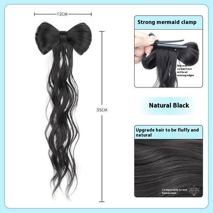Wig Women's Long Hair Braid Lazy Bow Half Tie Up A Bun Hairstyle Artificial Hair Ponytail