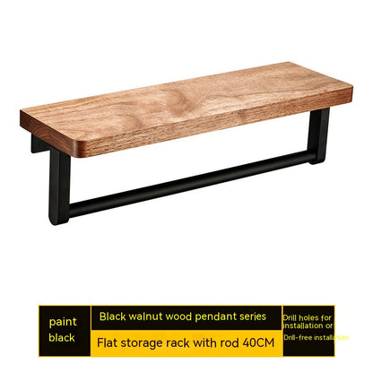 Wandmontiertes Aufbewahrungsregal aus Walnussholz (ohne Bohren)