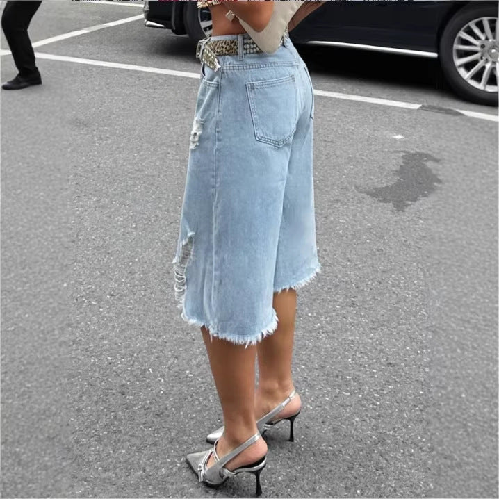 Schlanke, stylische Niche Relaxed-Fit Capri-Jeans aus Denim