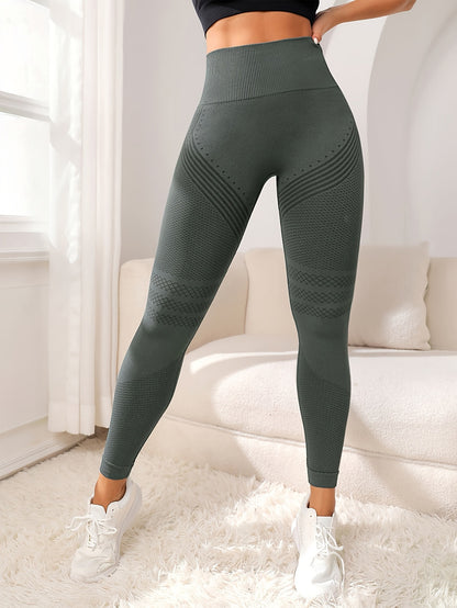 Damen-Freizeithose mit hohem Bund, Stretch, Streifen, einfarbig, dehnbar, Fitness- und Yoga-tauglich