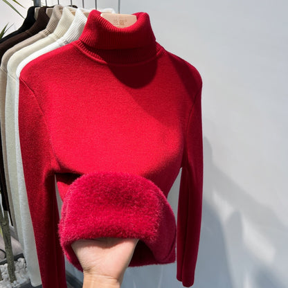 Fleece-Rollkragenpullover, warm, elegant, dick gestrickt, Damenbekleidung