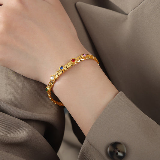 Leichtes Luxus-Armband aus Titanstahl mit Diamanten, vergoldet