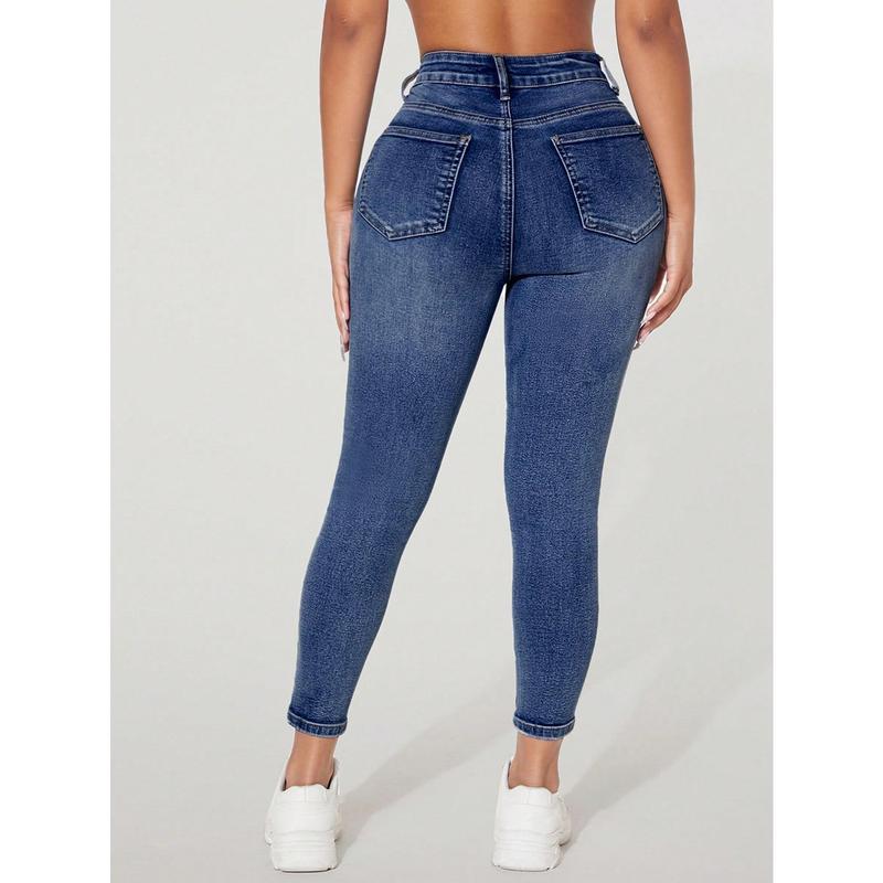 Skinny Stretch Jeans mit hohem Bund und Zierverschluss
