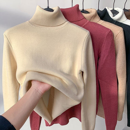 Fleece-Rollkragenpullover, warm, elegant, dick gestrickt, Damenbekleidung