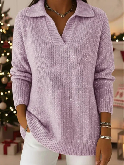 Neuer einfarbiger, langärmeliger Pullover mit Glitzereffekt