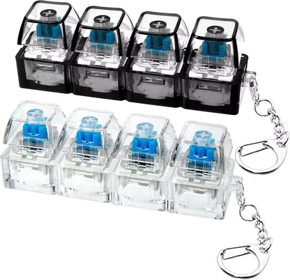Mechanische Tastatur mit 4 Tasten, elektronisch, leuchtend, transparent, mit höhenverstellbaren Tasten, Druckreduzierung, Anti-Stress-Tastenkappen, Spielzeug, Schulranzenanhänger, Schlüsselanhänger, Dekompressions-Klicker, Gadget, Geschenk