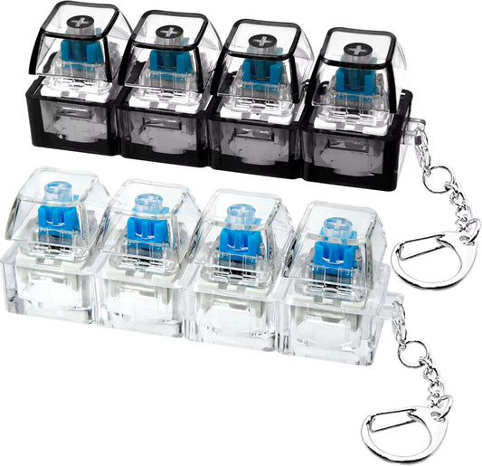 Mechanische Tastatur mit 4 Tasten, elektronisch, leuchtend, transparent, mit höhenverstellbaren Tasten, Druckreduzierung, Anti-Stress-Tastenkappen, Spielzeug, Schulranzenanhänger, Schlüsselanhänger, Dekompressions-Klicker, Gadget, Geschenk