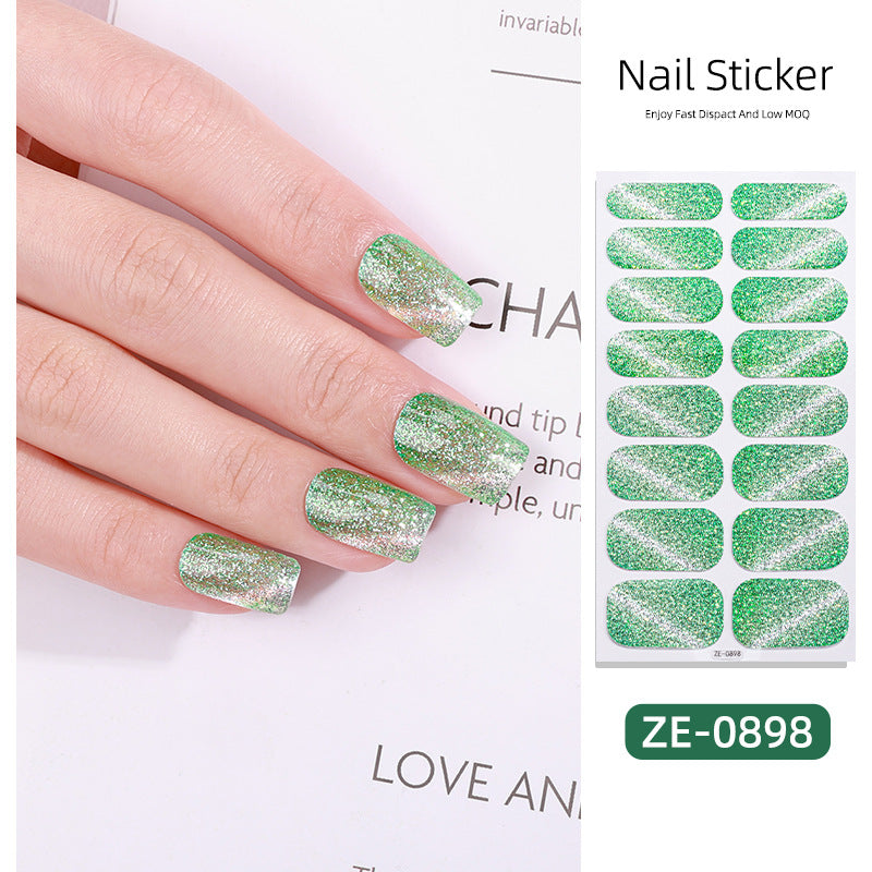 New Onion Powder Cat Eye Nail Applique 16 Finger Nail Sticker