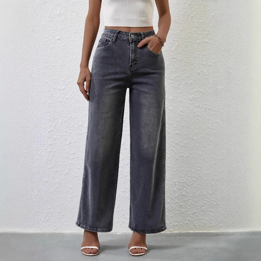 Damenmode Lässige Stretch-Jeans mit geradem Bund und hohem Bund