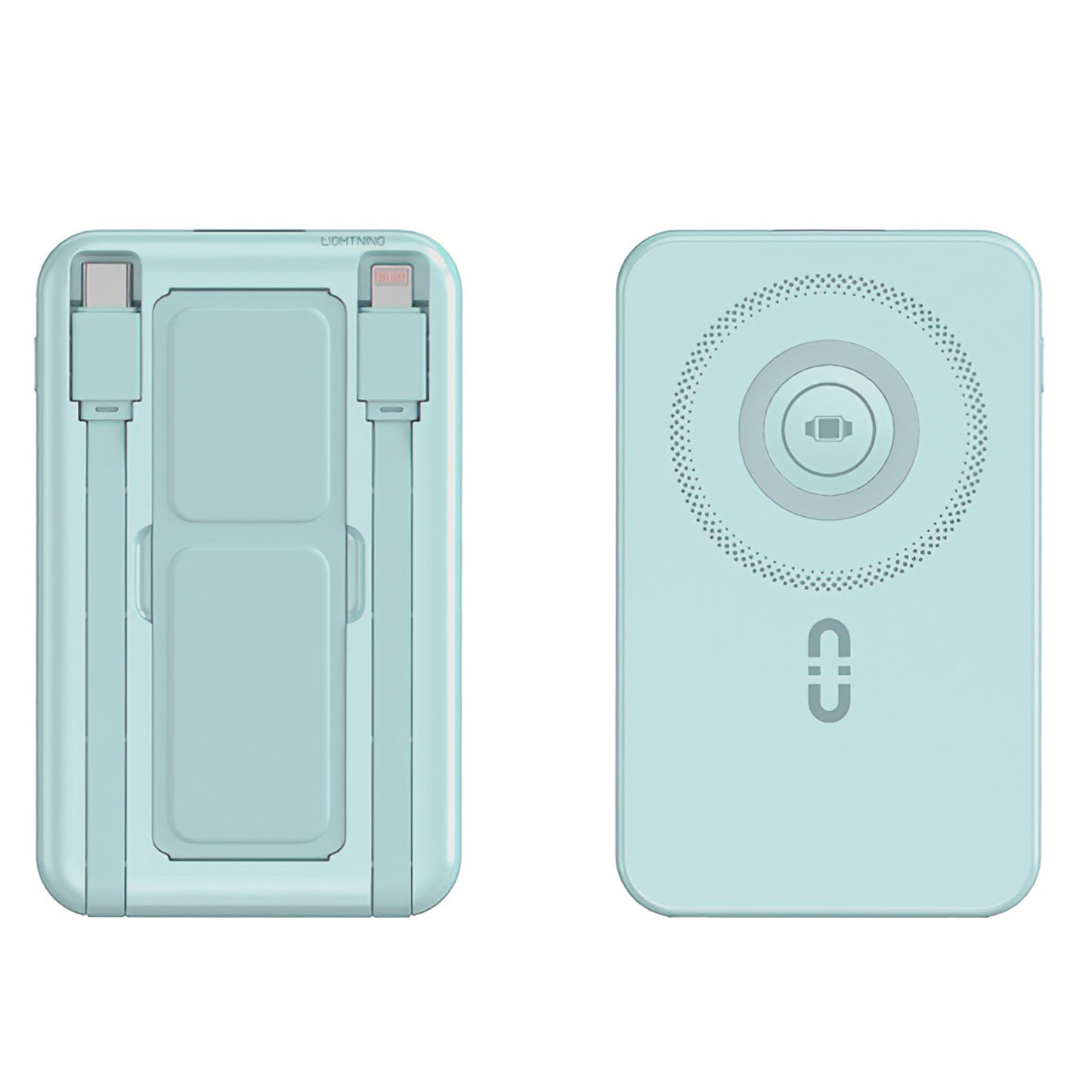 1Pc 3 In 1 10000mAh MagSafe Fast Charging Power Bank PD20W Portable Charger With 2 Built In Cables Stand Fit For IOS Phone 16 15 13 Series And More