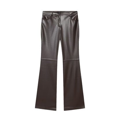 Cord-waist Micro-flared Pants For Leg-lengthening, Figure-hugging Casual Leather Pants