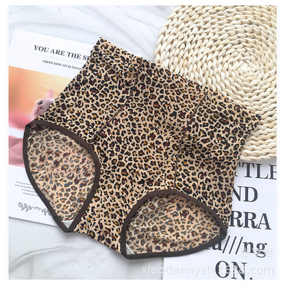 Belly Contracting Hip Lifting Sexy Seamless Leopard Print High Waist Soft Breathable Underwear For Women