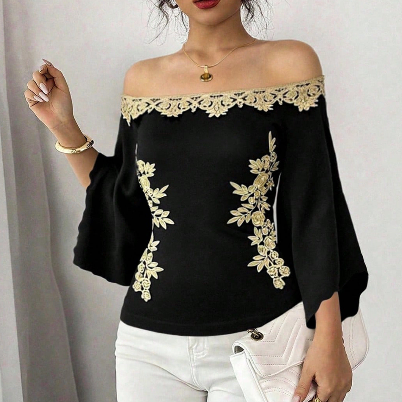 Sexy besticktes, figurbetontes Top für Damen