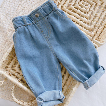 Baby-Jeans in Unifarben, lässig, hochgeschnitten und weich