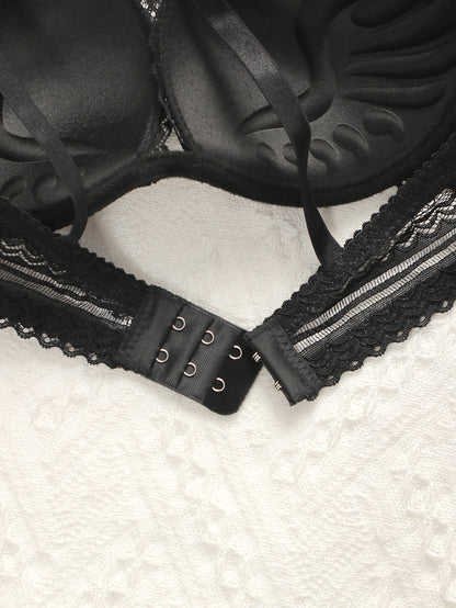 Schwarzes, sexy Push-up-Spitzen-Dessous-Set für Damen 