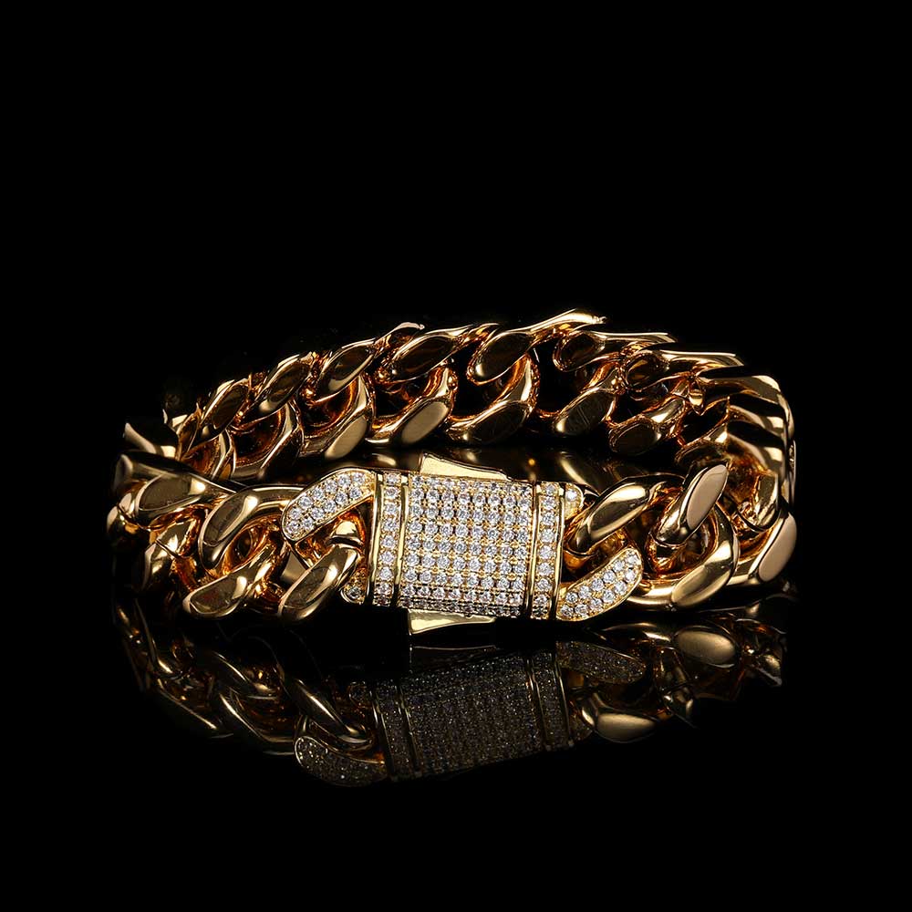 Stainless Steel Cuban Chain Hip Hop Bracelet Diamond Spring Buckle Four Sides Grinding