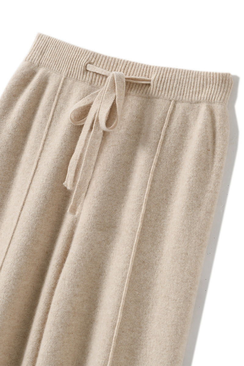 Drapierte, bodenlange Strick-Freizeithose