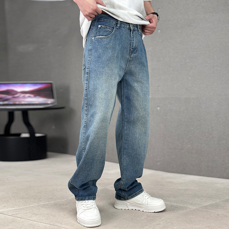 Modische Jeans mit Taschen, Herren-Jeans mit weitem Bein und geradem Schnitt, vielseitige, lässige lange Hosen, Streetwear-Kleidung