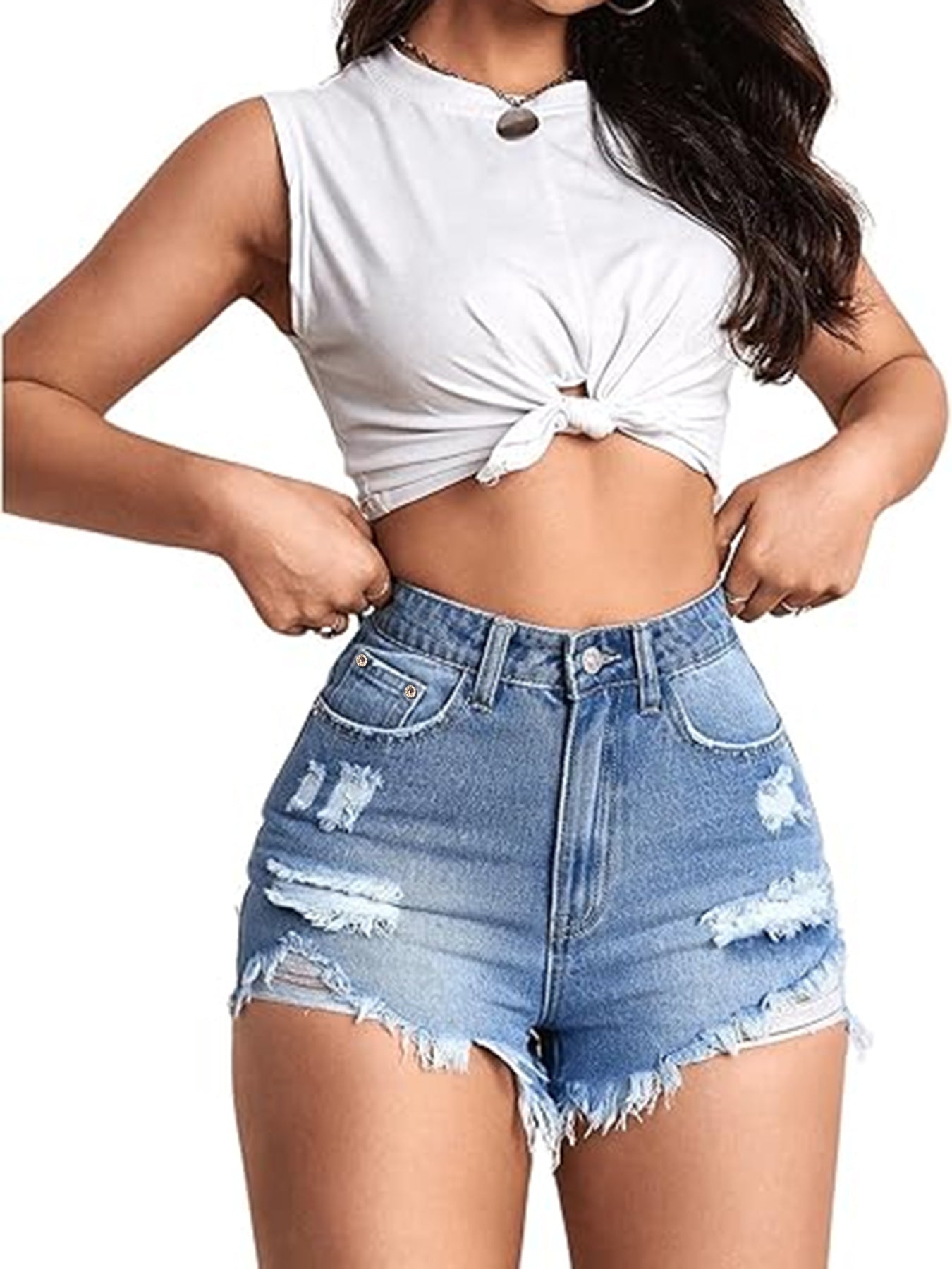 Damen Retro Stretch Skinny Denim Shorts
