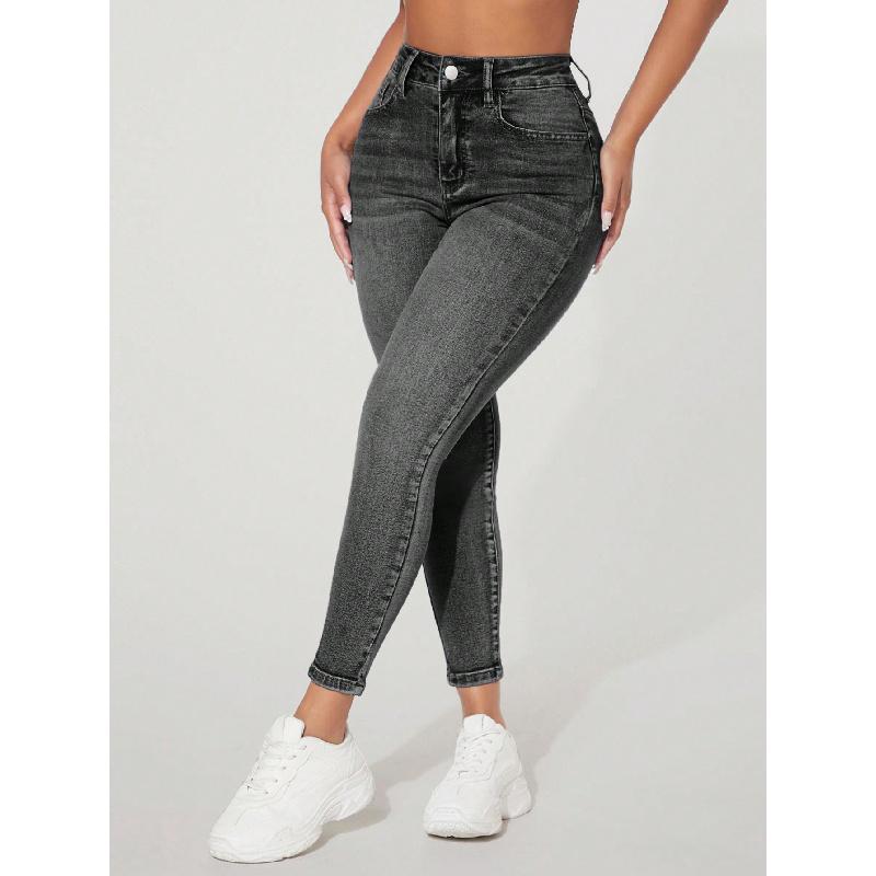 Skinny Stretch Jeans mit hohem Bund und Zierverschluss