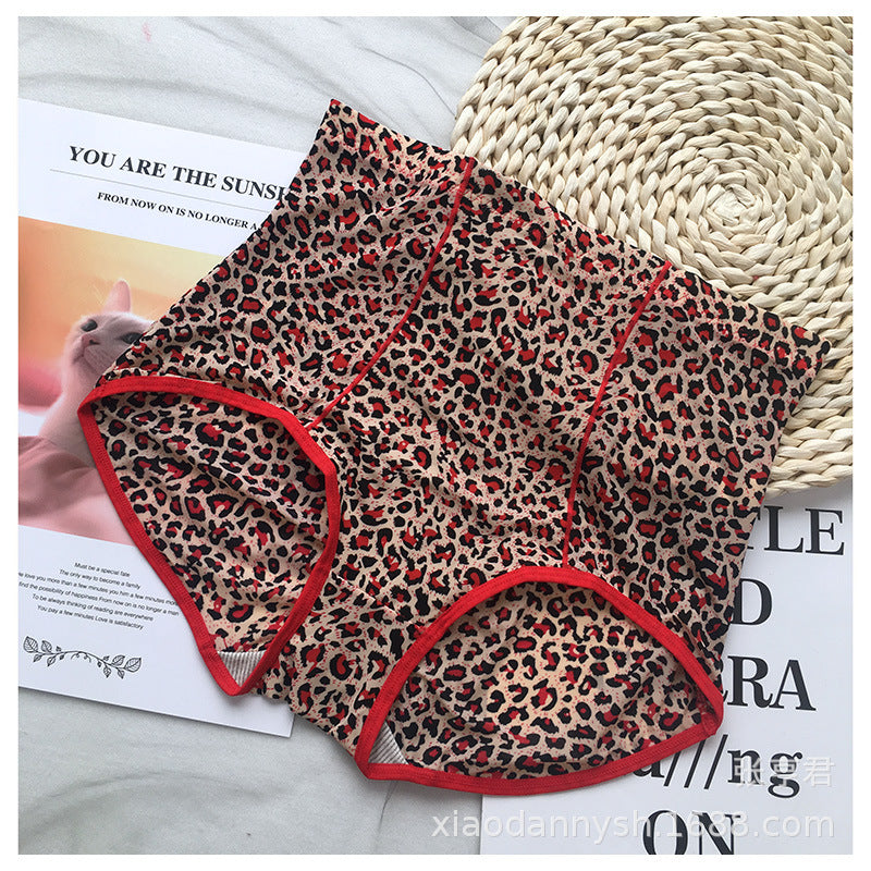 Belly Contracting Hip Lifting Sexy Seamless Leopard Print High Waist Soft Breathable Underwear For Women