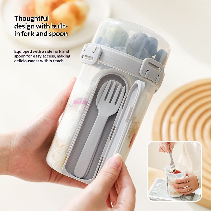 Double-layer Portable Light Food Salad Cup With Fork And Spoon, Leak-proof Sealed Lunch Box