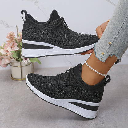 Strass-Sneaker, modische Schnür-Keilsandalen, Freizeitschuhe für Damen, Sportschuhe für den Alltag