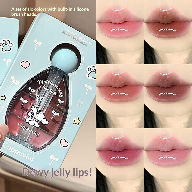 Sechsfarbiger Lipgloss mit Spiegeleffekt, feuchtigkeitsspendend und kristallklar