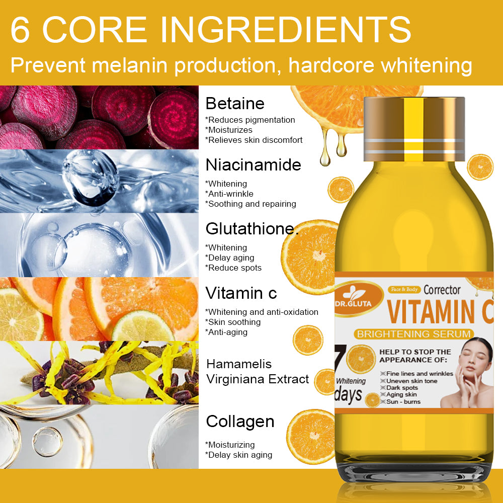Vitamin-C-Serum für strahlende Haut – 7 Tage Anti-Aging-Feuchtigkeitspflege – VC-Körperserum 125 ml 