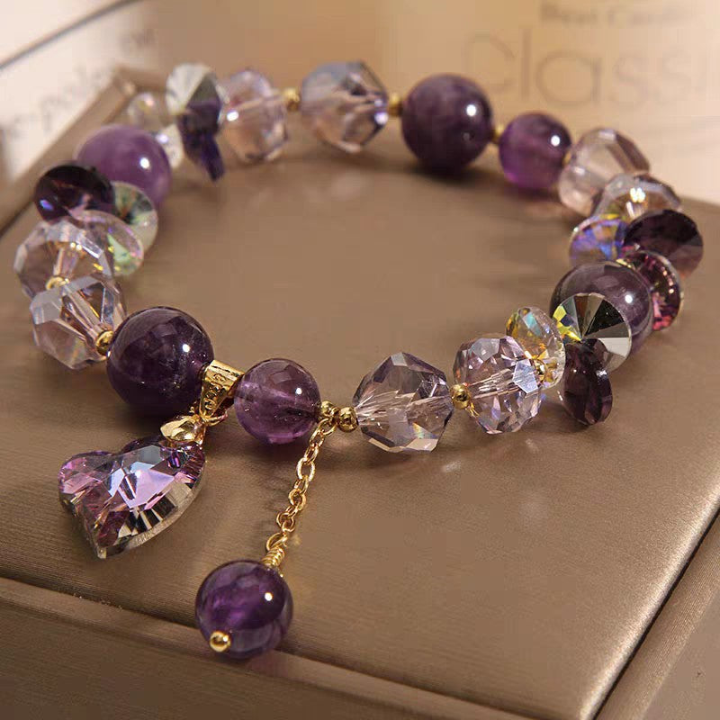 Lila Herzförmiges Kristallarmband, modischer und eleganter Schmuck aus natürlichem Amethyst