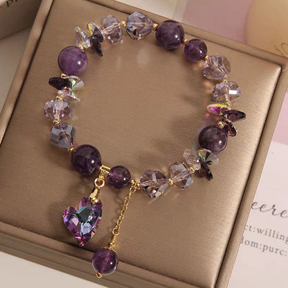 Lila Herzförmiges Kristallarmband, modischer und eleganter Schmuck aus natürlichem Amethyst