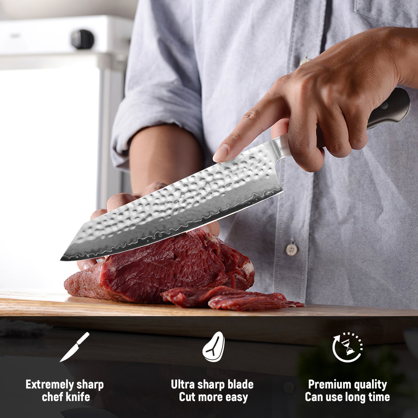 8,5 Zoll Kiritsuke-Messer, professionelles Kochmesser aus VG10-Damaststahl mit gehämmertem Griff, ultrascharfes Küchenmesser mit Ebenholzgriff und Geschenkbox