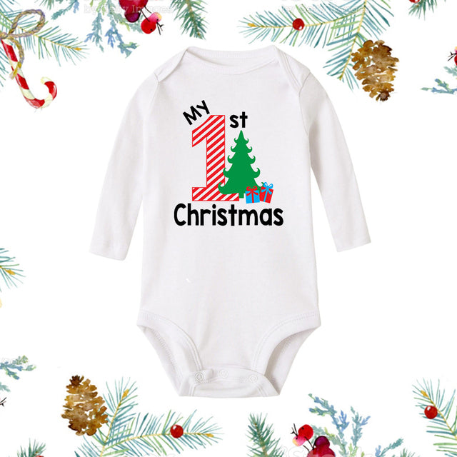 Weihnachtlicher weißer Baby-Strampler mit langen Ärmeln, weiß, für Neugeborene