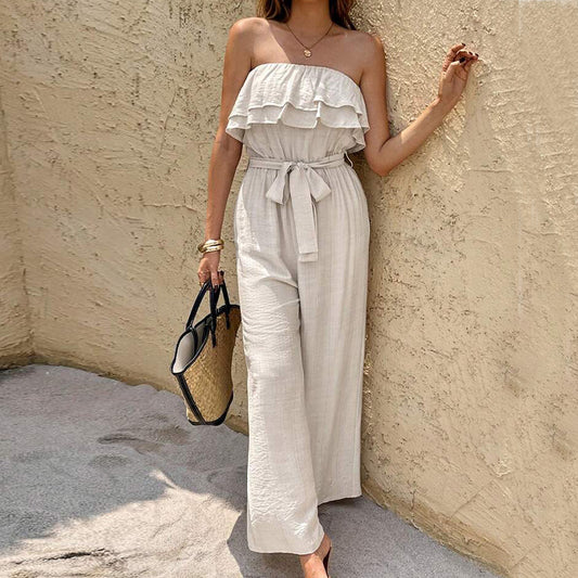 Ärmelloser Sommer-Jumpsuit mit Bandeau-Top und Rüschen