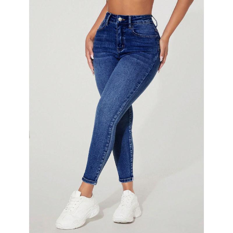 Skinny Stretch Jeans mit hohem Bund und Zierverschluss