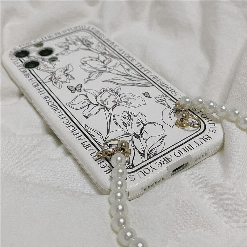 Handyhülle mit Blumen- und Perlenkette