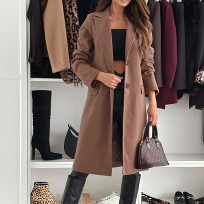 Damen-Trenchcoat mit fallendem Revers, einreihiger, mittellanger Mantel